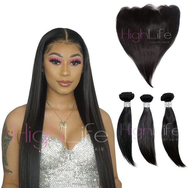 Raw Asian Straight <BR> 3 Bundles & Frontal Deal