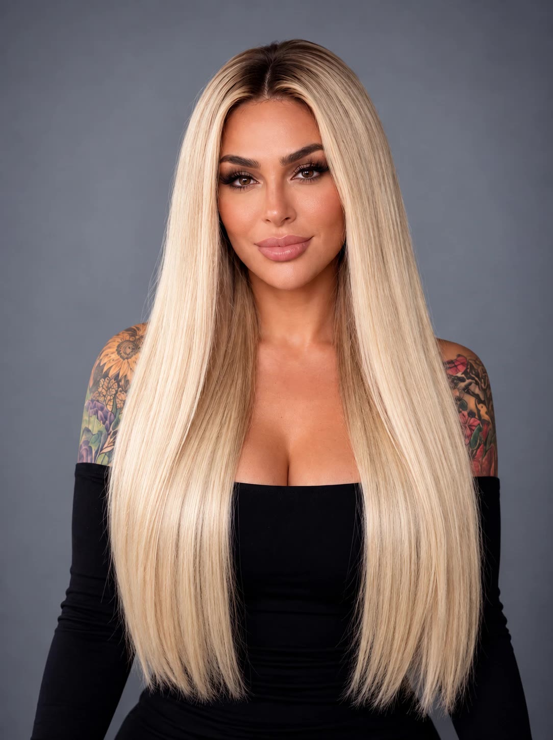 613 Blonde Bombshell Straight Bundles — straight styled on model