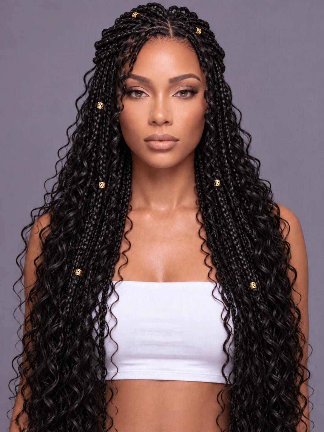 Boho braids with curly bulk human hair, on model